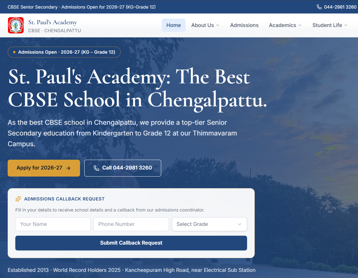Admissions Capturing Digital Presence - St. Paul's Academy (CBSE School)